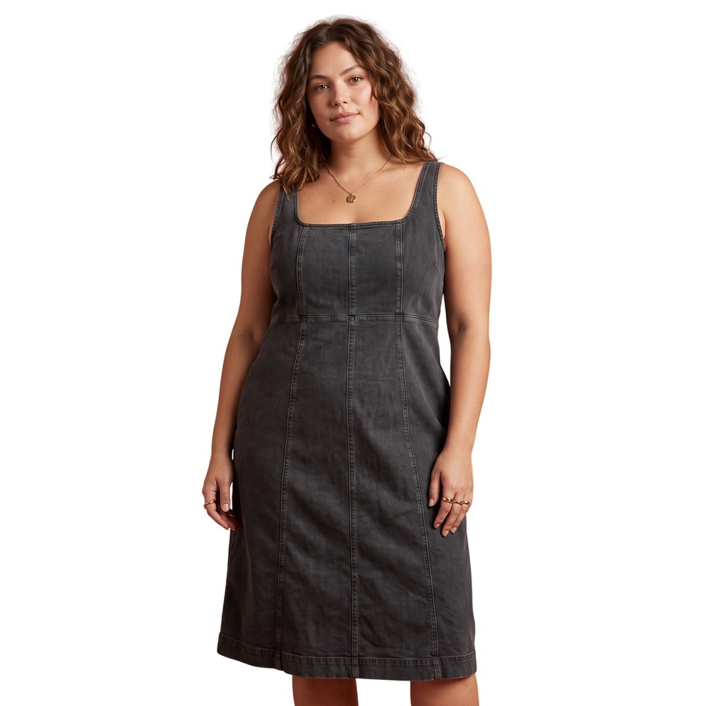 OLD NAVY Stretch Denim Pinafore Apron Midi Dress Minimalist Boho Black XXL NWT - Picture 3 of 7